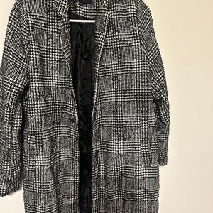 Ambiance Black and White Plaid Trench Coat